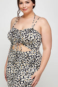 Plus Size Floral Halter Neck Cutout Dress - KY18051-D: Black / Plus Size / 3XL